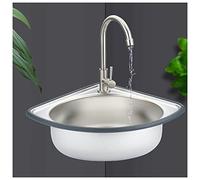 Fregadero esquinero de acero inoxidable compacto para baño, montaje superior, pequeño fregadero de cocina y laboratorio para caravanas, diseño que ahorra espacio (kit plateado #B2)