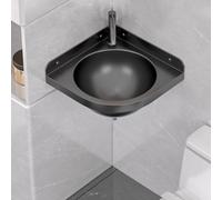 Fregadero esquinero de acero montado en la pared con grifo y kit de drenaje, lavabo triangular para cocina, lavandería, sala de cocina, sala de cocina, sala de estar, diseño negro SK, 32 x 32 x 17,5