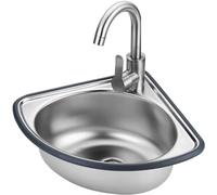 Fregadero esquinero de pared con escurridor y grifo, agua caliente/fría, uso en interiores y exteriores, perfecto para garaje, patio, cocina, restaurante, diseño duradero y que ahorra espacio