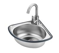 Fregadero esquinero de pared para baño, lavabo triangular de acero inoxidable, 34 x 34 x 15 cm, ahorra espacio, ideal para espacios pequeños, diseño moderno para baños elegantes
