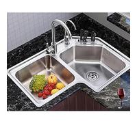 Fregadero esquinero moderno de acero inoxidable de doble cuenco, 800 x 590 x 180 mm, diseño de caída, ahorra espacio, fácil instalación, ideal para cocinas pequeñas.