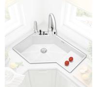Fregadero esquinero multifuncional de acero inoxidable de 80 x 60 cm, 1 cuenco con grifo giratorio de 360° y soporte para cuchillos, ideal para uso en cocina (60 x 80 cm, 24 x 31 pulgadas)