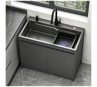 Fregadero Exterior Independiente con Lavabo de Acero Inox, Armario de Aluminio y Monomando, Dispensador de Jabón Incluido, Ideal para Jardín, Garaje, Cuarto de Lavado