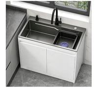 Fregadero Exterior Independiente con Lavabo de Acero Inox, Armario de Aluminio y Monomando, Dispensador de Jabón Incluido, Ideal para Jardín, Garaje, Cuarto de Lavado