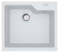 Fregadero FRANKE modelo URBAN UBG 610-56 en color GLACIER, con sistema de control excéntrico, grifo de acero inoxidable / Medidas de corte: 540 x 480 mm, radio R15 / Fregadero de granito