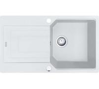 Fregadero FRANKE modelo URBAN UBG 611-86 en color GLACIER, con sistema de control excéntrico, grifo de acero inoxidable / Medidas de corte: 840 x 480 mm, radio R15 / Fregadero de granito