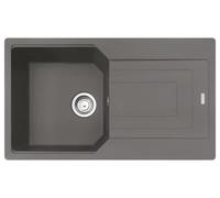 Fregadero FRANKE modelo URBAN UBG 611-86 en color gris piedra, con sistema de control excéntrico, grifo de acero inoxidable y dimensiones de corte de 840 x 480 mm (radio R15). Fregadero de granito