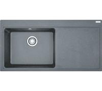Fregadero FRANKE MYTHOS MTG 611 en color gris piedra, con un lavabo a la izquierda y válvula de descarga con pulsador. Medidas de encastre: 980 x 495 mm. Fregadero encastrable. Fregadero de granito