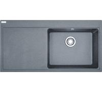 Fregadero FRANKE MYTHOS MTG 611 en color gris piedra, con un lavabo situado a la derecha y un sistema de desagüe con pulsador. Dimensiones del orificio de encastre: 980 x 495 mm. Fregadero encimera. F