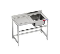 Fregadero Industrial Acero Inoxidable, 1 Seno con Escurridor, 120x60x85cm, Barra de Refuerzo, Peto Sanitario, Patas Regulables, Ideal Hostelería y Profesionales (Monomando Codo, Seno Derecha)