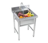 Fregadero Industrial Acero Inoxidable Con Patas Comercial De Un Solo Tazón Fregadero De Cocina Independiente Lavabo De Mano Para Lavandería, Patio Trasero, Garaje, Restaurante, Al Aire Libre