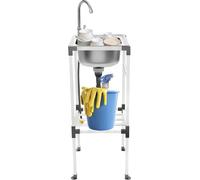 Fregadero industrial - Fregadero independiente - Acero inoxidable - Un solo lavabo - Grifo giratorio de 360° - Manguera de desagüe y cesta coladora - 2 orificios - Plateado