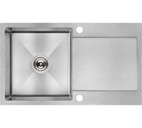 Fregadero Marmara de acero inoxidable, de una sola cuba con escurridor, rectangular, resistente a los arañazos, 760x440 mm, incluye desagüe, garantía de 15 años