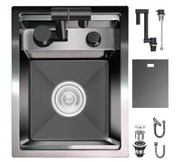 Fregadero oculto de barra de cocina con grifo plegable, acero inoxidable, para estación de trabajo inferior, bar pequeño, RV (negro A, 30 x 45 x 22 cm)