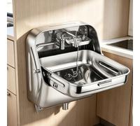 Fregadero plegable de acero inoxidable con grifo, lavabo portátil para lavado de manos