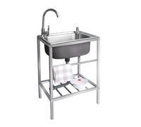 Fregadero Portatil Camping,Fregadero de Cocina Comercial con Banco de Trabajo, Fregadero de Acero Inoxidable Independiente Con Agua Fria y Caliente Grifo,para Garaje, Jardín, Cocina, Lavadero (Size :