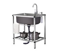 Fregadero Portatil Camping,Fregadero de Cocina Comercial con Banco de Trabajo, Fregadero de Acero Inoxidable Independiente Con Agua Fria y Caliente Grifo,para Garaje, Jardín, Cocina, Lavadero (Size :