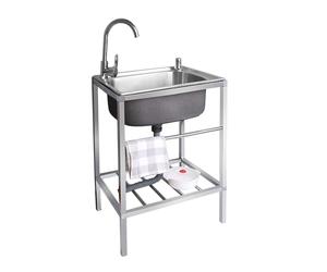 Fregadero Portatil Camping,Fregadero de Cocina Comercial con Banco de Trabajo, Fregadero de Acero Inoxidable Independiente Con Agua Fria y Caliente Grifo,para Garaje, Jardín, Cocina, Lavadero (Size :