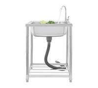 Fregadero portátil de acero inoxidable con grifo giratorio de 360°, patas ajustables, fregadero de camping al aire libre, 60 x 45 x 82 cm, ideal para eventos, reuniones y picnics, acabado plateado