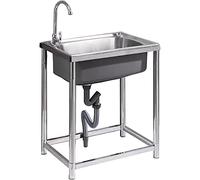 Fregadero portátil de acero inoxidable con grifo, ideal para cocinas comerciales, camping al aire libre, lavandería y bares, dimensiones: 53 x 38 x 75 cm