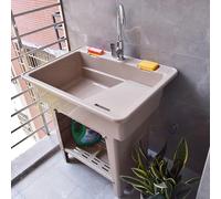 Fregadero portátil de alta resistencia con grifo, estación de lavado de jardín al aire libre y bañera de lavandería con tabla de lavado para uso comercial e industrial de RV (mármol 80 x 58 x)