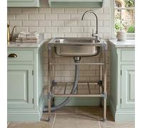 Fregadero profesional independiente de acero inoxidable, 1 carrito de cocina con grifo, lavabo comercial multifunción para interiores y exteriores, restaurante, bar, fácil de limpiar