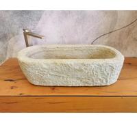 Fregadero rústico de granito antiguo 65 x 31 x 18 cm - Lavabo de apoyo de carácter natural para exterior, piedra maciza, pieza única