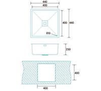 Fregadero Stainless Steel 304 Square 1 Senos Edesa MAKALU BE 40X40 | 1C PLUS R.-10, 950270033, Stainless Steel 304, 44cm, x 25cm, ( 44cm ) Medium