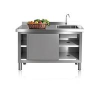 Fregadero Utili de acero al aire libre con gabinete y banco de trabajo, versátil fregadero de lavandería para cocina, hotel, 47.2 x 19.6 x 31.5 pulgadas
