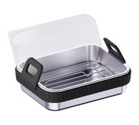 Freidora de aire placa de cocina de acero inoxidable con parrilla y cubierta agarre antideslizante para horno, accesorio de plato para hornear apto para horno, 20 cm (negro 4)