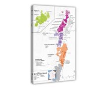 French Wine Map Poster with Burgundy Region Detail Canvas Wall Art for Kitchen Bar Basement Game Room Decor(Framed,16x24inch(40x60cm))