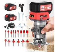 Fresadora De Madera Rebajadora Eléctrica 20 V, mini trituradora portátil con 2 baterías de 4,0 Ah y motor sin escobillas, 6 velocidades variables hasta 35,000 RPM, viene con guía de borde, guía de