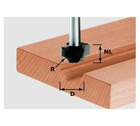 Fresadora Festool, tipo "Viertelstab", con cuerpo de metal duro, vástago de 8 mm, geometría S8, diámetro de corte de 19 mm y radio de 4 mm. Número de artículo: 491005
