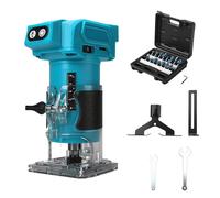 Fresadora recargable compatible con batería Makita de 18 V (sin batería), 800 W, recortadora de madera sin escobillas con 10000 - 30000 rpm, 5 velocidades, guía recta y 15 brocas, fresadora manual