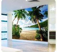 Fresco Palmeras Playa Mar Paisaje 3D Papel Pintado Lujo Casa Sala Decoración Estar Comedor Sofá Dormitorio TV Fondo de Pared-300cm×210cm