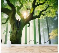 Fresco Sol Árboles Grandes Verde Bosque Brumoso Papel Pintado 3D Seda Texturizada Primera Calidad Neutros Material Ideal Para SalóN Dormitorio-200cm×140cm