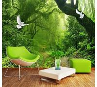 Fresco Verde Bosque Palomas Blancas Paisaje Natural 3D Papel Pintado Pared Premium Textura Seda Estudio Comedor Vinilos Dormitorio Sofás TV Cocina-400cm×280cm