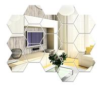 Frevoitna 16 Piezas Espejo Adhesivo Hexagonal, Espejos Adhesivos de Pared de Acrílico Plata 177×153×90mm, Pegatinas de Pared Espejo para Decoración del Hogar, Sala de Estar, Baño,Dormitorio