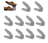 Froadp 10 unidades de zapateros ajustables, antideslizantes, 3 alturas ajustables, polipropileno, doble capa, juego de apilador de zapatos, ahorra espacio, almacenamiento de zapatos (gris)