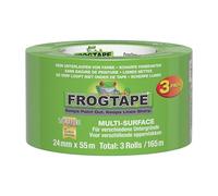 Frog Tape Multi Surface Cinta de Carrocero Verde, Tecnología PaintBlock, Cinta de Pintor para Madera Cristal y Metal, Bordes Muy Nítidos, Retirada Sin Residuos, Multisuperficie, 24mm x 55m Pack 3