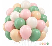 Froova Globos rosas y verdes, globos de 12 pulgadas, color verde salvia, rosa, arena, blanco, para cumpleaños, Pascua, despedida de soltera, fiesta de té, decoración bohemia para baby shower