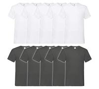 Fruit of the Loom Camiseta de Cuello en V para Hombre (Paquete de 10), 5weiss5antracita, L
