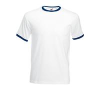 Fruit of the Loom - Camiseta de Manga Corta con Bordes Hombres (2XL/Blanco/Azul Marino)