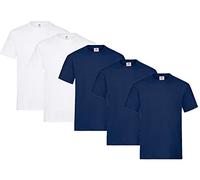 Fruit of the Loom Heavy Cotton - Camiseta Manga Corta para Hombre (Pack de 5 unidades) - 2 Blanco/3 Azul Marino - Talla 2XL