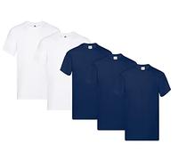 Fruit of the Loom Original - Camiseta Manga Corta para Hombre (Pack de 5 Unidades) - 3 Azul Marino/2 Blanco - Talla M