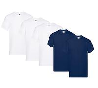 Fruit of the Loom Original - Camiseta Manga Corta para Hombre (Pack de 5 Unidades) - 3 Blanco/2 Azul Marino - Talla L