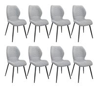 FRUOGO Juego de 8 Sillas de Comedor, Silla de Cocina Moderna, Silla de Dormitorio, Cojines de Espuma de Lino, Patas de Metal, Tapicería con Patrón de Diamante-Gris.