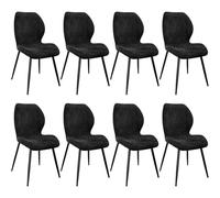 FRUOGO Juego de 8 Sillas de Comedor, Silla de Cocina Moderna, Silla de Dormitorio, Cojines de Espuma de Lino, Patas de Metal, Tapicería con Patrón de Diamante-Negro.