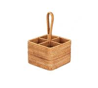 FRYSKYO Organizador De Cubiertos Tejido Con Asa, Organizador Cubiertos | Cesta Utensilios Tejido Ratán For Plantas, Cubiertos For Encimera De Cocina, Picnic, Fiesta(Square)