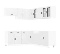 fsahslih 11-TLG. Porto - Juego de muebles de cocina, color blanco | Bloque de cocina modular de madera en color blanco para un uso óptimo del espacio en la cocina y comedor con mucho espacio de